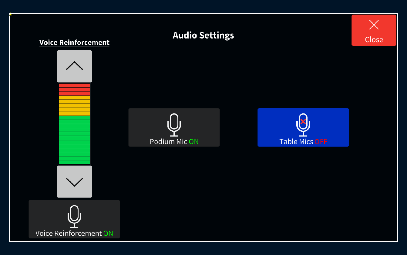 Audio settings popup