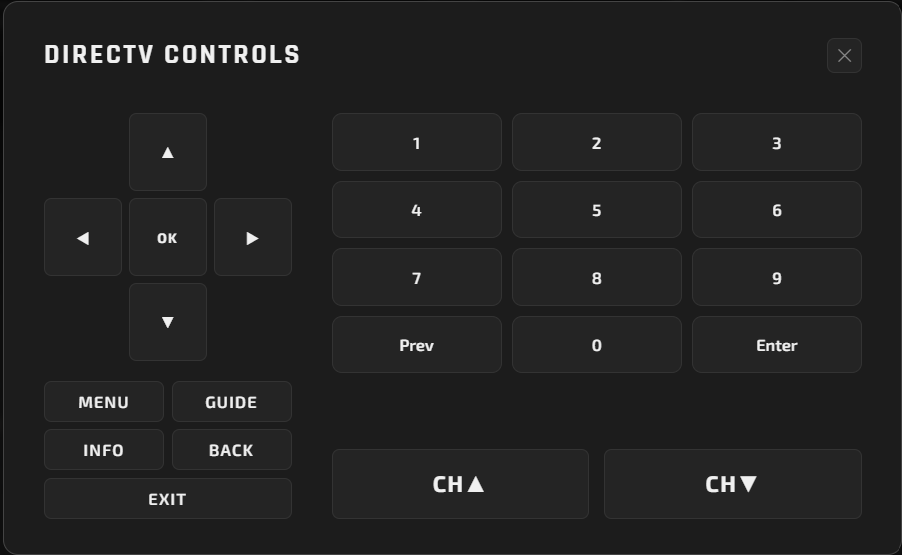DIRECTV controls popup
