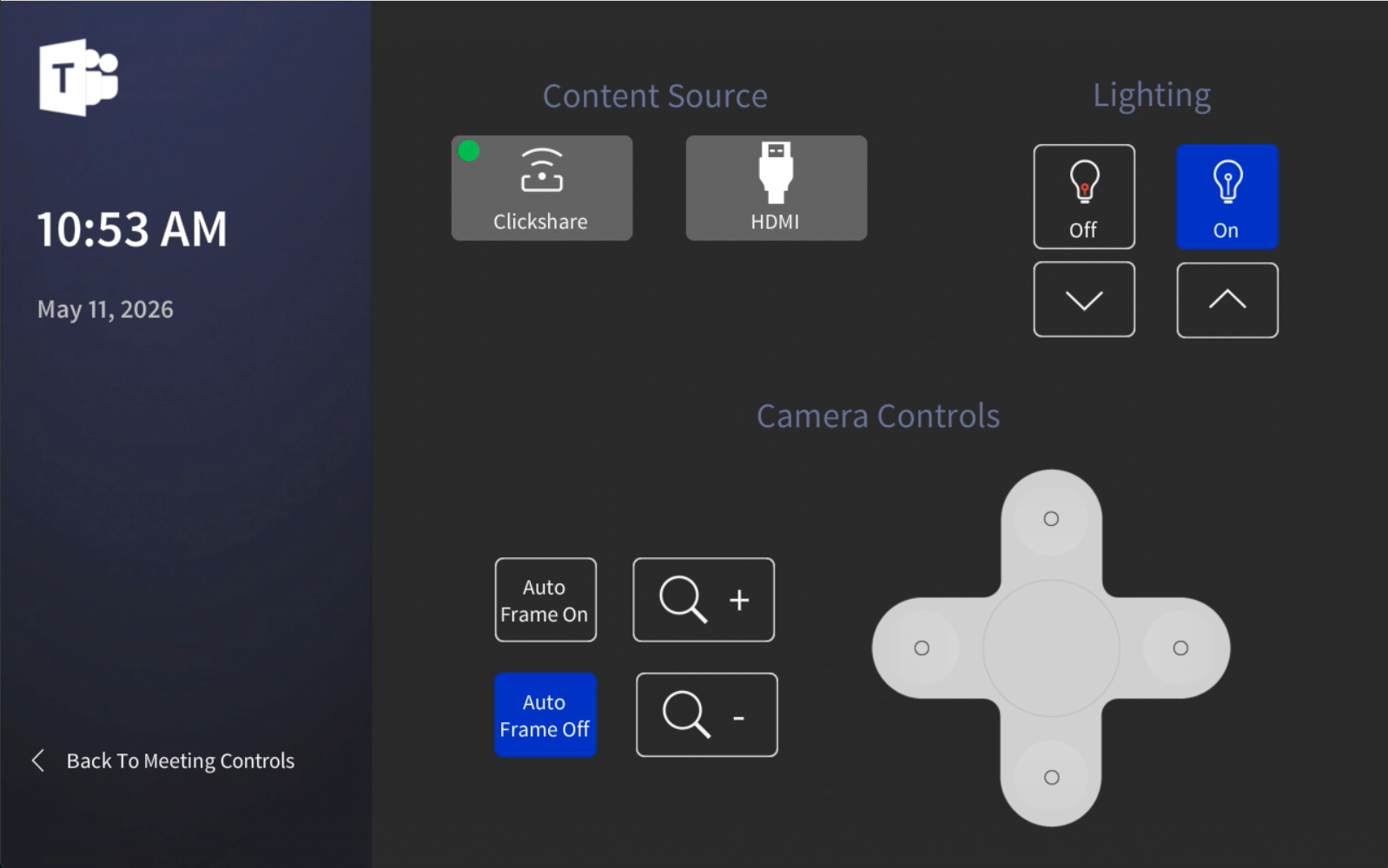 Cowboys Conference Room — custom Room Controls page