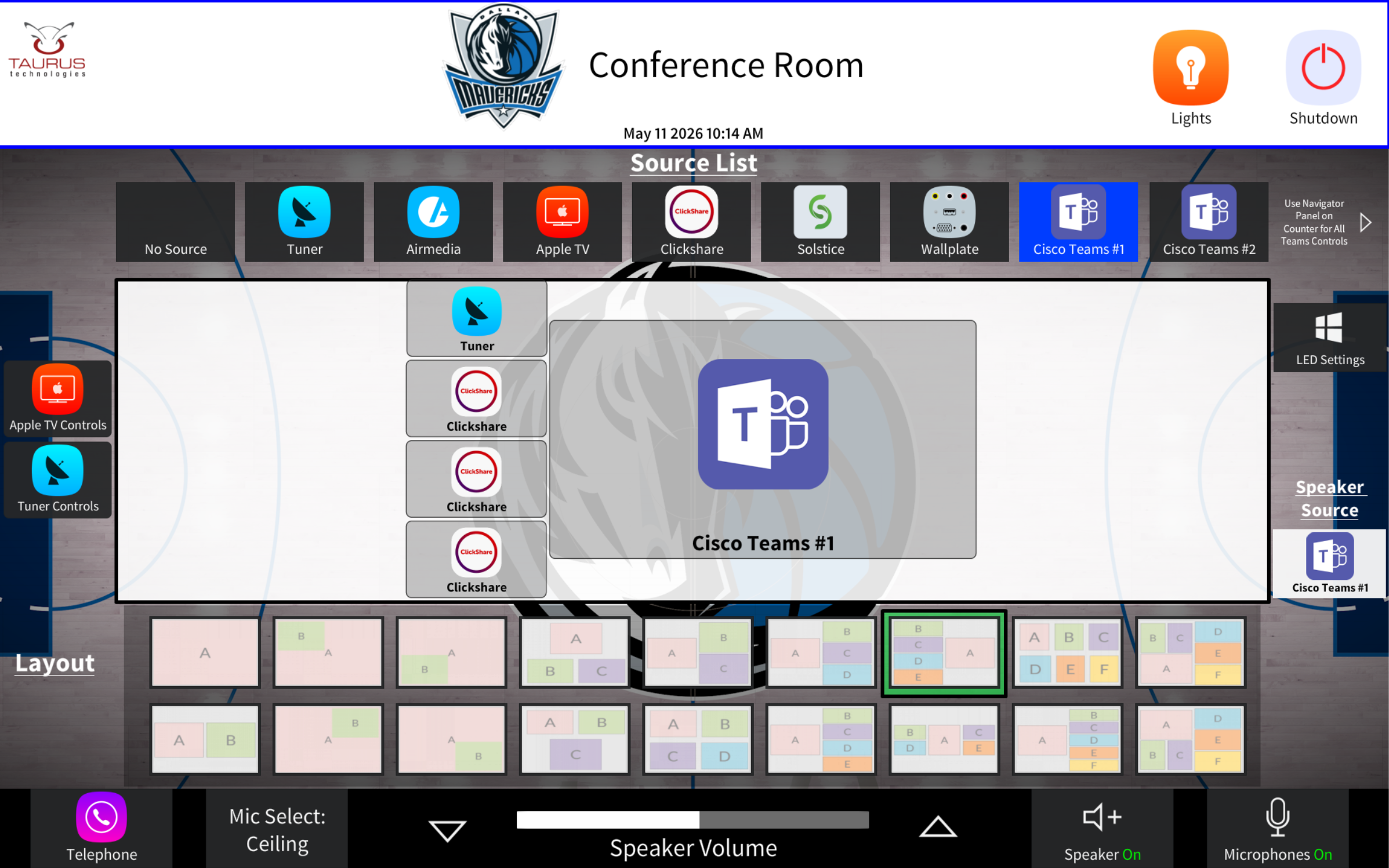 Mavericks Conference Room main page in single-wall mode
