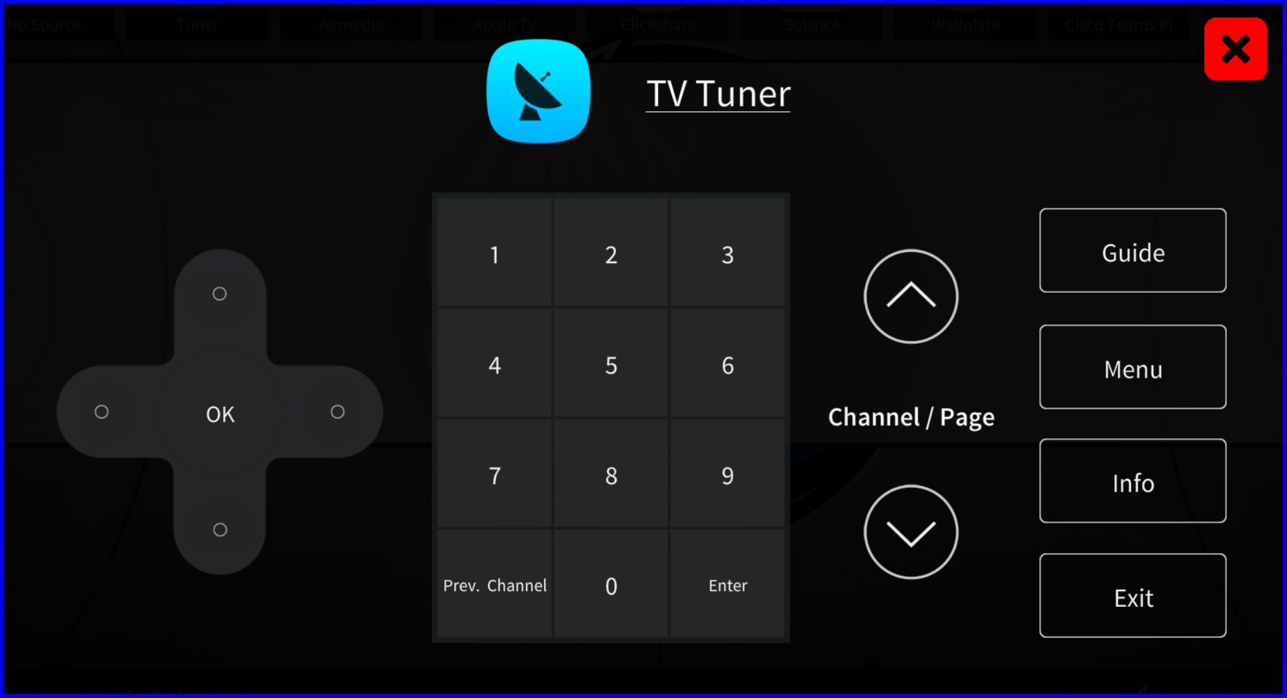 TV Tuner / cable box on-screen remote
