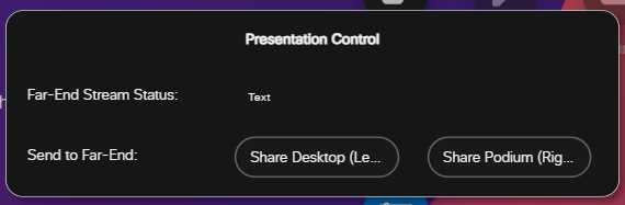 Presentation Control panel with Share Desktop (Left) and Share Podium (Right) buttons